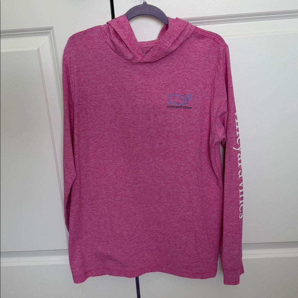 Vineyard Vines girls size 12-14 Edgartown pink long sleeve hooded logo shirt